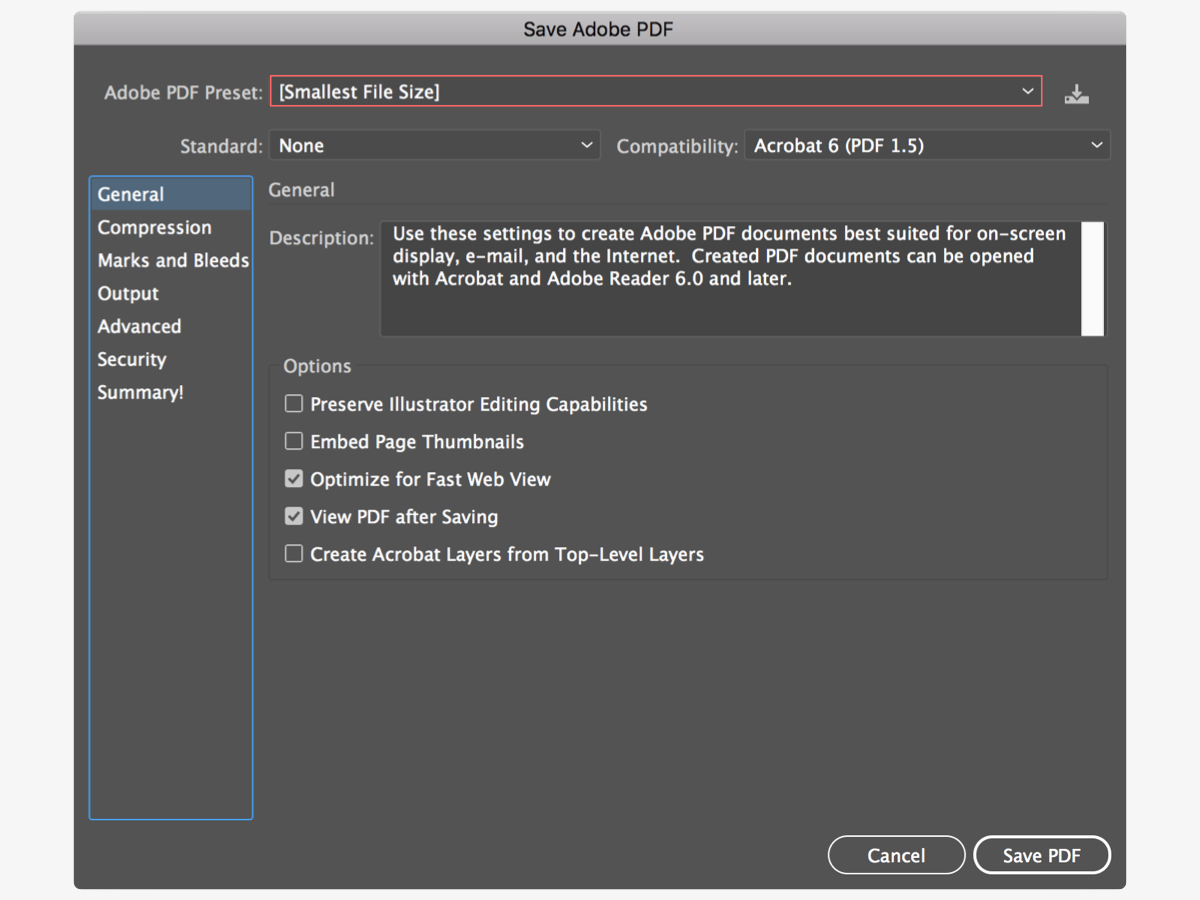 ตั้งค่า export PDF สำหรับ DVD หรือ email - preset