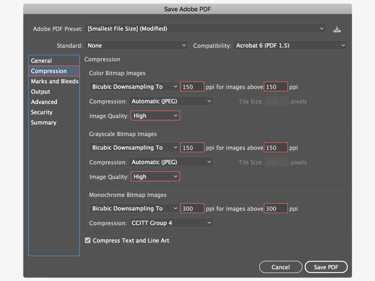 ตั้งค่า export PDF สำหรับ DVD หรือ email - compression